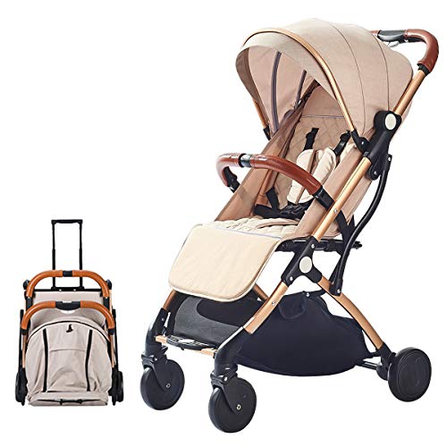 SONARIN Leicht Kinderwagen,kompakt Reise Buggy,einhändig faltbar,Fünf Punkt Gurt,ideal für Flugzeug(Khaki)