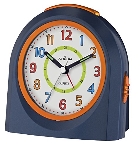ATRIUM Wecker analog blau / orange ohne Ticken mit Licht und Snooze, Schlummerfunktion Quarz-Wecker A921-5