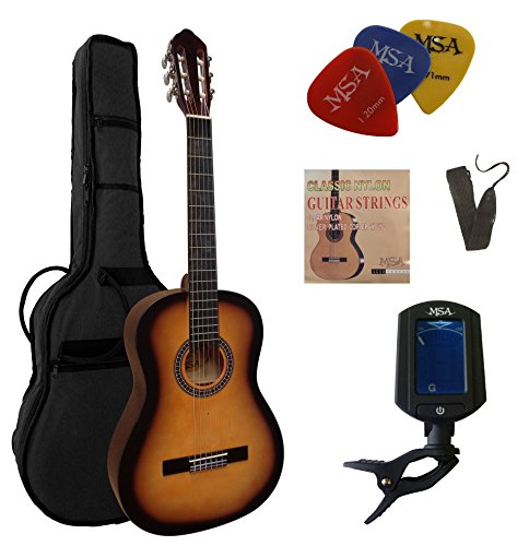 4/4 GITARRE - KONZERTGITARRE IM SET - CLASSIC - SUNBURST - DECKE LINDENHOLZ - TASCHE - BAND - SAITEN - 3xPIK - STIMMGERÄT ET33B - C25