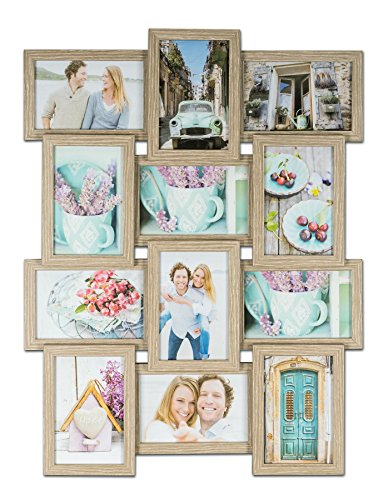 levandeo Bilderrahmen Collage B x H: 45x58cm 12 Fotos 10x15 Eiche gekälkt MDF Holz fertig montiert Glas