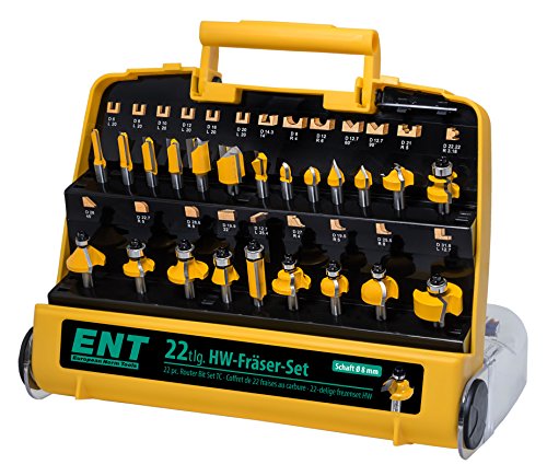 ENT 22-tlg. HM Oberfräser Fräser Set in gelber Kunststoffkassette - Schaft 8 mm