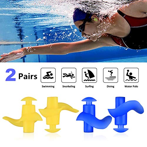WOTEK Ohrstöpsel Schwimmen Erwachsene, 2 Paar Wasserdichter wiederverwendbarer Silikon-Gehörschutzstöpsel zum Schwimmen,für Schwimmer beim Duschen, Surfen, Wassersportarten