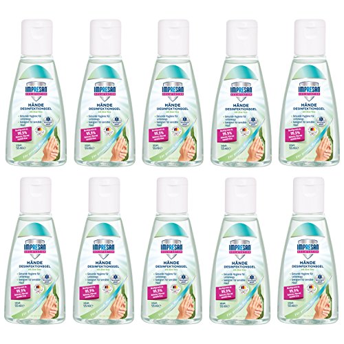 Impresan Hände Desinfektions-Gel mit Aloe-Vera - hygienische Händedesinfektion für unterwegs - antibakteriell - 10 x 55ml