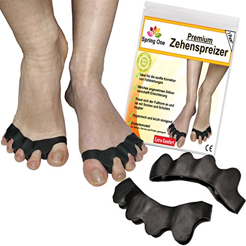 Orthopädische Zehenspreizer gegen Hallux Valgus Krallenzehen von Spring One, Zehen Separator für Damen und Herren, Hautfreundliches Softgel-Silikon Zehentrenner, BPA Frei