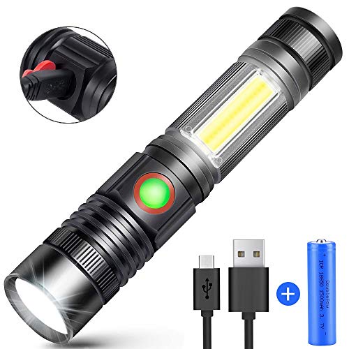 Karrong LED Taschenlampe Magnet USB Wiederaufladbar, Extrem Hell COB Taktische Zoom Taschenlampen mit 4 Modi, Wasserdicht Taschenlampe für Kinder, Outdoor, Camping, Wandern (Inklusive 18650 Batterie)