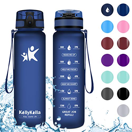 KollyKolla Trinkflasche - BPA-frei Auslaufsicher Sport Wasserflasche, 500ml Tritan Sportflasche Kohlensäure Geeignet Kunststoff mit Filter für Kinder, Schule, Baby, Fahrrad, Gym, Büro,Matte Marine