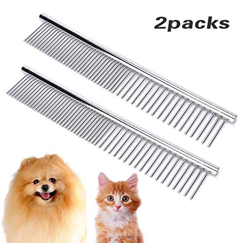 Zorara Hundekamm, Stainless Steel Comb Hundesalon Kämme Fellpflege Haustier Bürste HundebüRste Professionelle Katzen und Hunde Bürsten Pflege Kamm - Entfernt Knoten, Lose Fell Schmutz, Edelstahl Set 2