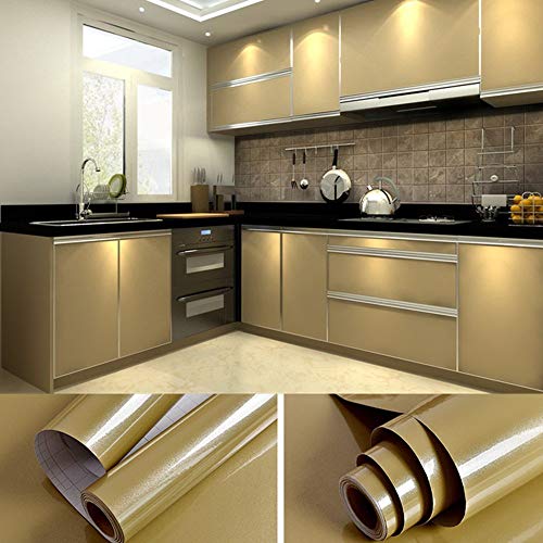 Klebefolie Möbelfolie Glänzend Gold Kontakt papier Selbstklebend Tapeten küchenfolie Langlebig hochwertigem PVC Dekorative Möbelsticker folie Dekofolie wasserdicht Wand Vinylfolie Schränke Zähler