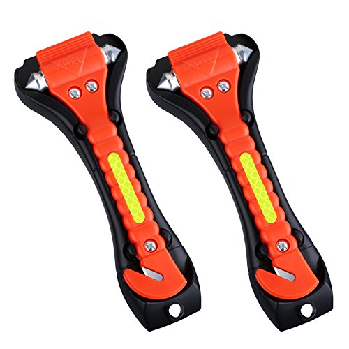 2 x OMorc Auto Notfall Hammer, Auto Sicherheitshammer mit Gurtschneider, Gurtmesser, Fahrzeugsicherheit Hammer, Notfallhammer für Auto, Bus