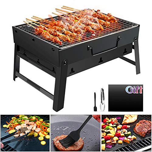 GolWof Holzkohlegrill Faltbare BBQ Grill Holzkohlegrill Edelstahl Portable Outdoor Campinggrill Picknickgrill Tragbarer Klappgrill Gute Belüftung für 3-5 Personen für Garten Camping 35 * 27 * 20cm