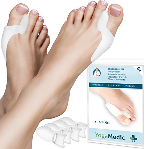 6x Hallux Valgus Zehenspreizer von YogaMedic - PREMIUM-Set - Super weich, komfortabel und hohe Lebensdauer - Silikon Zehentrenner - Mit Zufriedenheitsgarantie - BPA Frei