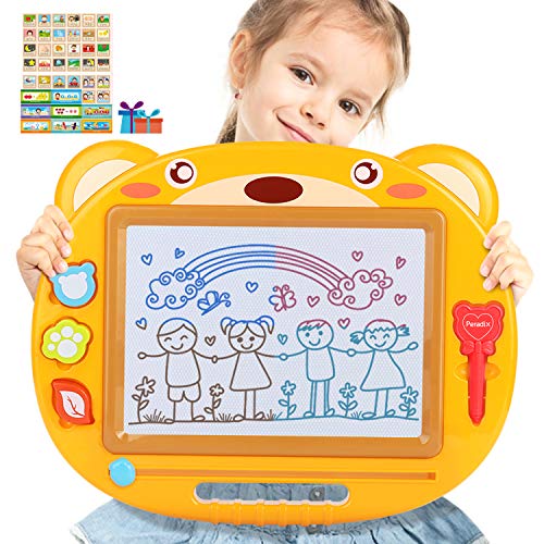 Peradix Zaubertafel für Kinder, Zeichentafeln 43 x 35 cm ,Buntes magnetisches löschbares Reißbrett mit 3 x Stempel (Gelb)