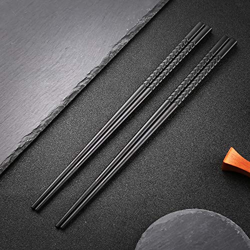 Japanische EssstäBchen 5 Paar Alloy Chopsticks Wiederverwendbare EssstäBchen Waschbar FüR GeschirrspüLer Geschirr Set Mit LuxuriöSe Schwarz Handgemachte G3
