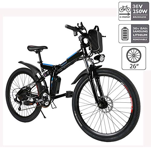 Hiriyt Faltbares E-Bike,36V 250W Elektrofahrräder, 8A Lithium Batterie Mountainbike,26 Zoll Große Kapazität Pedelec mit Lithium-Akku und Ladegerät (Faltbar_Schwarz Blau)