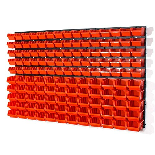 Lager Werkstatt Wandregal Lagerregal 75 Stapelboxen Orange Gr.1, 60 Stapelboxen Orange Gr.2 + Organizer
