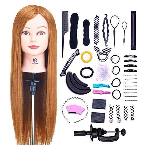 SIGHTLING 26' Übungskopf Frisierkopf Friseur 50% Echthaar Haar Perückenkopf Puppenkopf Übungskopf Friseurkopf Ausbildung Kopf Mit Halter + DIY Haar Styling Braid Set