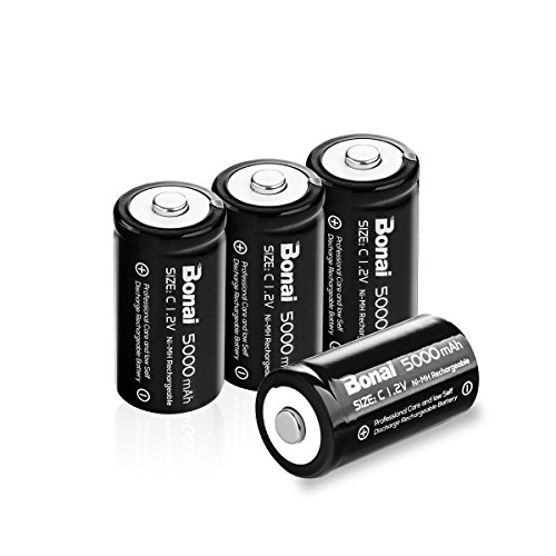 BONAI 5000mAh Baby C Akkubatterien 1.2V NiMH wiederaufladbar Akkus mit geringer Selbstentladung & Lange Lebensdauer (4 Stück)