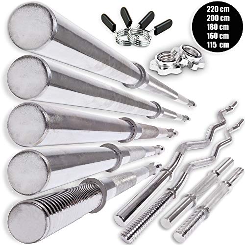 C.P. Sports Hantelstange 30 mm - Hantelstange lang, Kurzhantelstange, SZ-Stange - Curlstange inkl. Hantelverschluß, verchromt & gerändelt (SZ-Stange - Sternverschluß)