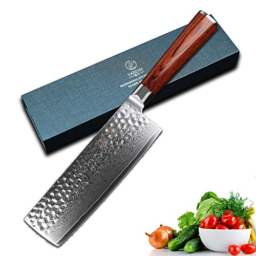 YARENH Damastmesser Kochmesser Nakirimesser 17cm,Damaszener Küchenmesser Aus Japan Damaststahl,Scharf Messer Damast Mit Pakka Holzgriff,Professionelles Chinesisches Kochmesser Damast HYZ-Serie