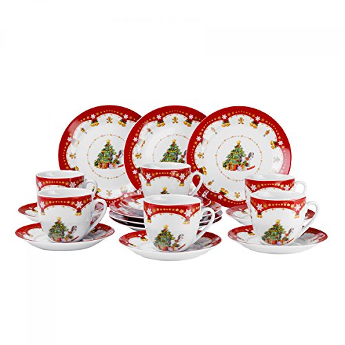 Kaffeeservice Weihnachtszauber 18tlg. für 6 Personen weiß mit Weihnachtsdekor