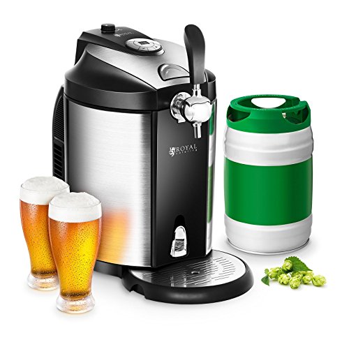 Royal Catering Bierzapfanlage Zapfanlage Bierkühler Bierspender mit Kühlung RCBD-5L (für alle 5-L-Bierfässer, Kühlung 2-12 °C, LED-Display, inkl. 3 CO2-Kartuschen)
