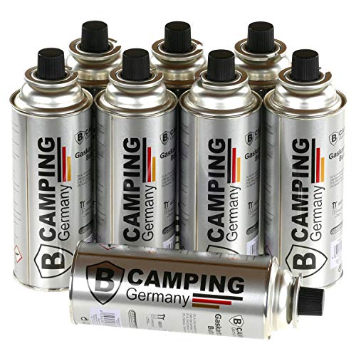 (9,31EUR/kg) 8x 227g Butan Gaskartuschen mit Ventil für Grill, Lötlampe, Campingkocher, Gasheizung, Gaskocher, Lötbrenner, Lötmeister, Bajonett-Ventilkartusche, Butangas, MSF-1a