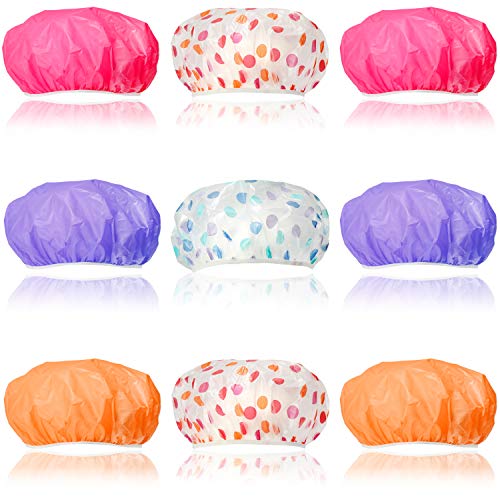com-four 9X Duschhaube zum Schutz Ihrer Frisur, Dusch-Kappen, Ø 25 cm (09 Stück - bunt)