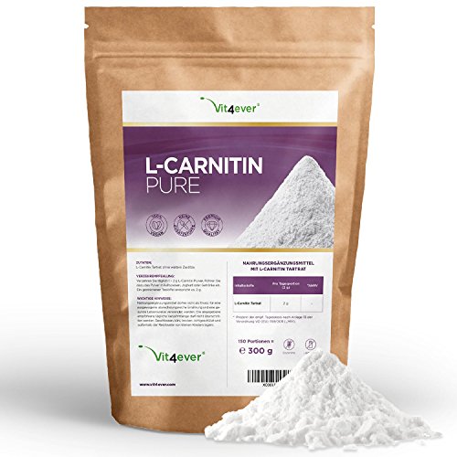 L-Carnitin Pure, 300 g reines Pulver ohne Zusätze, 100% L-Carnitin Tartrat, 150 Portionen, Laborgeprüft, Vegan, Premium Qualität, Vit4ever