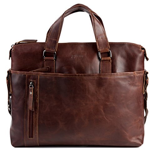 BACCINI Aktentasche LEANDRO - Laptoptasche groß fit für 15,4' mit herausnehmbarer Schutzhülle- Businesstasche mit Schultergurt echt Leder braun-cognac