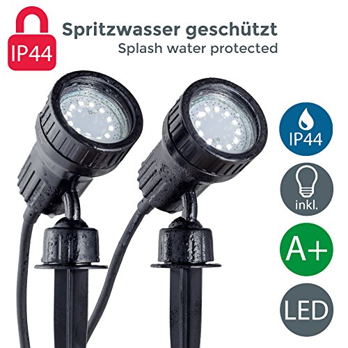 B.K.Licht LED Gartenstrahler 2er Set inkl. 2x3W GU10, Erdspiess, Wegbeleuchtung, Rasenlicht, Gartenleuchte, Gartenbeleuchtung, Gartenlicht, Gartenspiess, Gartenlampe schwenkbar IP44