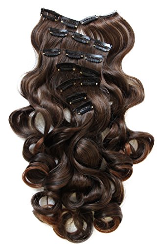PRETTYSHOP XXL 8 Teile Set Clip in Extensions 60cm Haarverlängerung Haarteil hitzebeständig gewellt braun mix #2T30 CES20-1