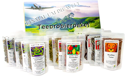 Tee Probierpaket ' einmal um die Welt ' im edlen Geschenkpaket 12 x 25 g (100g/7,96€)