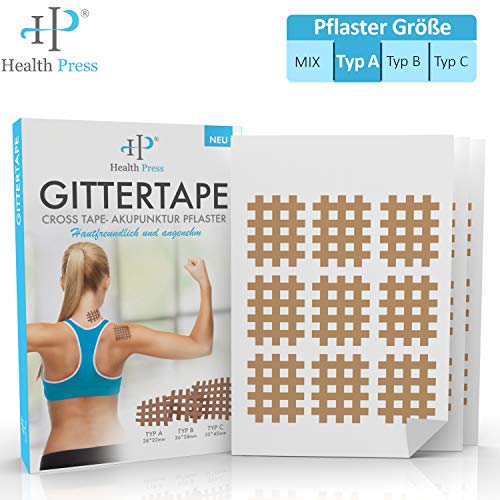 Gittertape Cross Tape - Original Health Press - Größe Typ A - Gitterpflaster Akupunkturpflaster mit ausführlicher E-Book Anleitung zum Download
