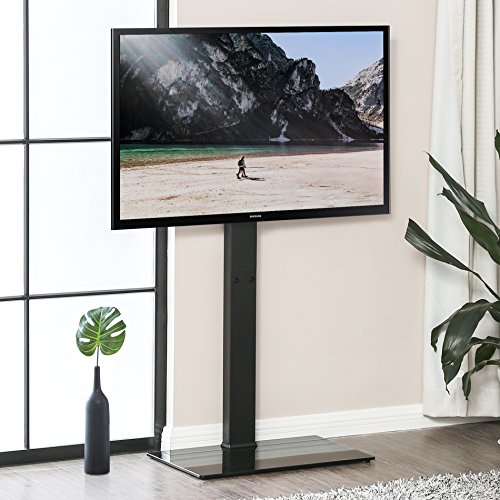 FITUEYES TV Bodenständer TV Standfuß TV Ständer Fernsehstand Fernsehtisch mit Halterung für 32 bis 65 Zoll LED LCD TV Höhenverstellbar schwenkbar Glas TT107501MB