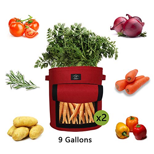 Laxllent Pflanzen Tasche,Kartoffel Pflanzsack,Dauerhaft Atmungsaktiv Beutel mit Fenster/Klettverschluss/Tragegriffen,im Garten,Balkon,2er Pack,Terrakotta