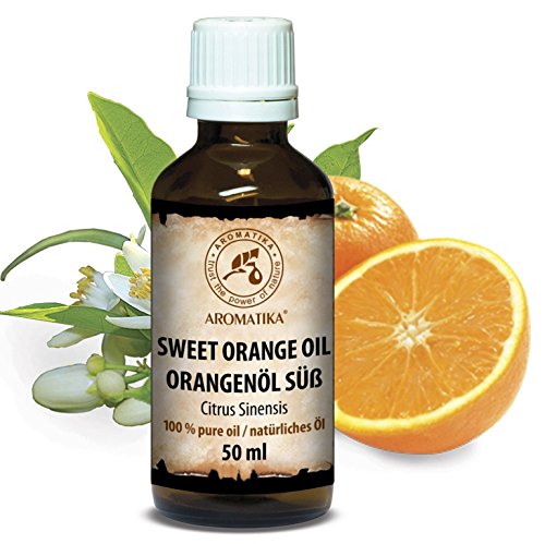 Orangenöl, 100 % reines ätherisches Orangenöl 50ml - Brasilien -Orangen Öl für guten Schlaf - Beauty - Baden - Körperpflege - Wellness - Schönheit - Kosmetik - Aromatherapie - Entspannung - Massage - SPA - Raumduft - Duftlampe, Glasflasche, Orangenöl Ätherisch von AROMATIKA