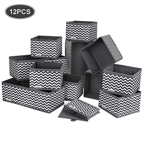 DIMJ 12 Stück Aufbewahrungsbox Organizer faltbar Unterwäsche Socken Stoff Organizer für Schubladen Schrank Tische Ordnungssystem