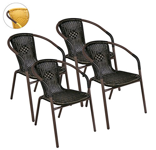 Nexos 4er Set Bistrostuhl Stapelstuhl Balkonstuhl Poly Rattan Gartenstuhl Terrasse Stuhl braun
