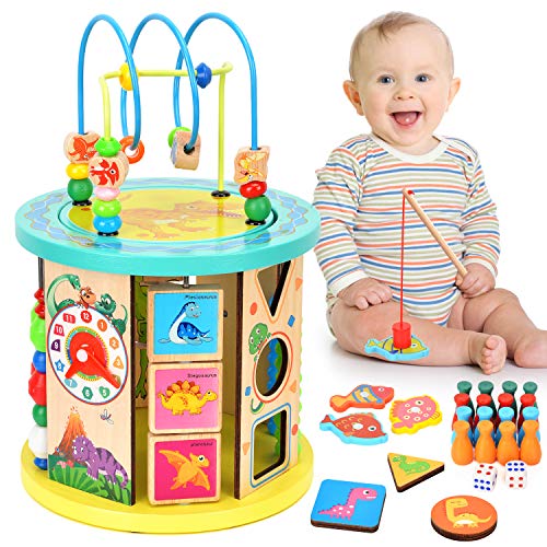 WloveTravel Motorikwürfel,Wooden Activity Cube Bead Maze 10 in 1 Holzspielzeug,Mehrzweck-Lernspielzeug für Baby, Kinder, Kinder, Kleinkinder