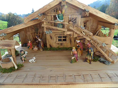 Arbrikadrex Verschiedene Weihnachtskrippen Holz Schreinerarbeit Douglasienholz Handarbeit Krippe mit und ohne Figuren Krippen-stall Weihnachten (Weihnachtskrippe, CCarlos mit Figuren)