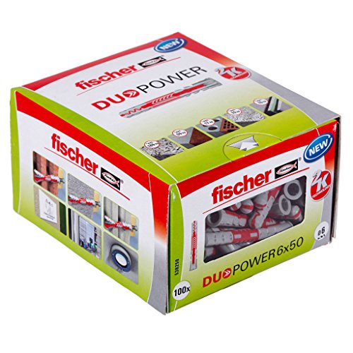 fischer DUOPOWER 6 x 50 - Universaldübel für eine Vielzahl von Baustoffen - Allzweckdübel für Leuchten, Bewegungsmelder, Hausnummern, Duschvorhangstangen uvm. - 100 Stück - Art.-Nr. 538250