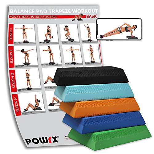 POWRX Balance Pad Deluxe Trapez inkl. Workout I Ganzkörpertraining gelenkschonend für Gleichgewicht Stabilität Koordination I Hautfreundliches TPE I Versch. Farben Schwarz