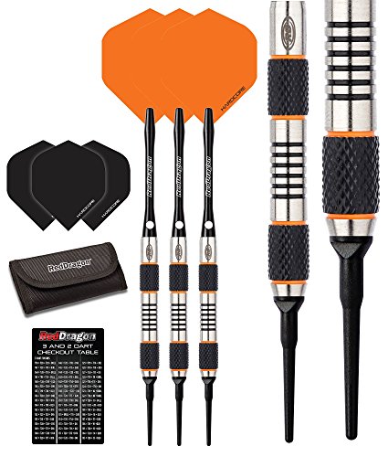 RED DRAGON Amberjack 1 Soft Tip Dartpfeile 18g – 90% Tungsten Darts (Steel Dartpfeile) mit Flights, Schäfte, Brieftasche & RED DRAGON Checkout Card