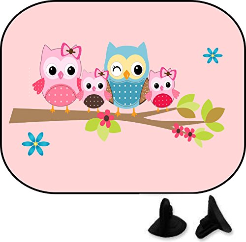 wolga-kreativ 2 Stück Auto SonnenSchutz SonnenBlende Eule Eulenfamilie Auto für Baby und Kind Autofenster Sonnenschutz (Doppelpack)