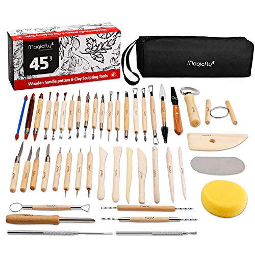 Magicfly Töpferwerkzeug, 45 Stück Modellierwerkzeug Clay Keramik Sculpting Ton Werkzeug mit eine Aufbewahrungstasche für Töpfer Künstler