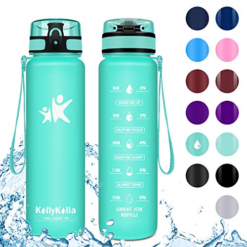 KollyKolla Trinkflasche - BPA-frei Auslaufsicher Sport Wasserflasche, 800ml Tritan Sportflasche Kohlensäure Geeignet Kunststoff mit Filter für Kinder, Schule, Baby, Fahrrad, Gym, Matt Smaragd