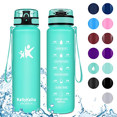 KollyKolla Trinkflasche - BPA-frei Auslaufsicher Sport Wasserflasche, 800ml Tritan Sportflasche Kohlensäure Geeignet Kunststoff mit Filter für Kinder, Schule, Baby, Fahrrad, Gym, Matt Smaragd