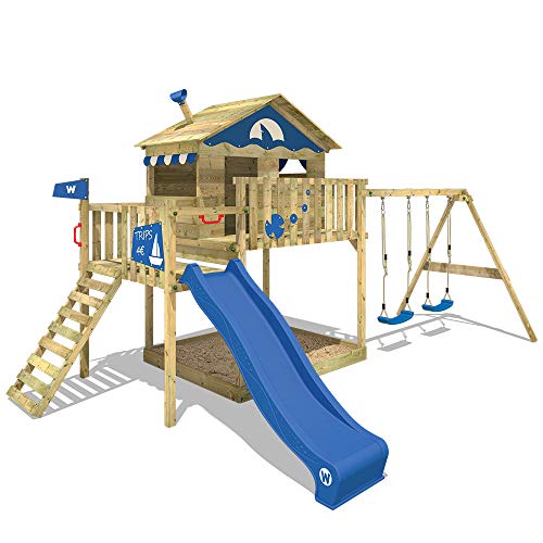 WICKEY Spielturm Smart Coast Kletterturm Spielhaus auf Podest mit Doppelschaukel und Rutsche, großem Sandkasten und Kletterleiter