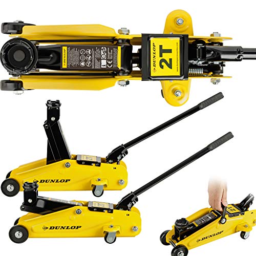 Dunlop Hydraulischer Rangierwagenheber 2000 kg |Kfz-Wagenheber mit Tragegriff | Auflagefläche 360° Drehbar | lenkbare Rollen | GS geprüft | inkl. Arbeitshandschuhe