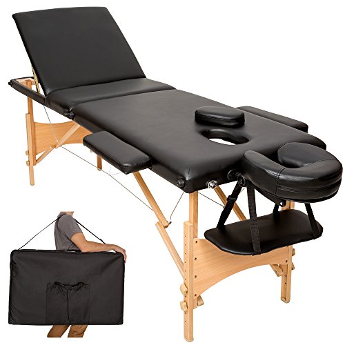 TecTake Mobile Massageliege 3 Zonen höhenverstellbar inkl. hochwertiger Kopfstütze + Tasche - diverse Farben - (Schwarz | Nr. 401466)